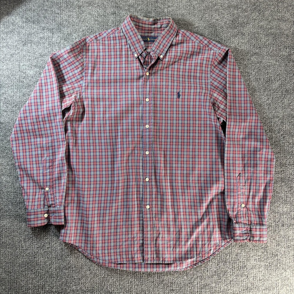 Ralph Lauren Shirt Mens Large Red Blue Plaid Button Down Long Sleeve Casual‎ Top